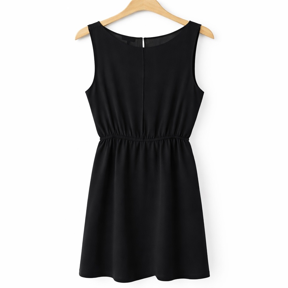 Babaton Black 100% Silk Knee-Length Dress L Elastic Waist Tulip Hem - Picture 4 of 8